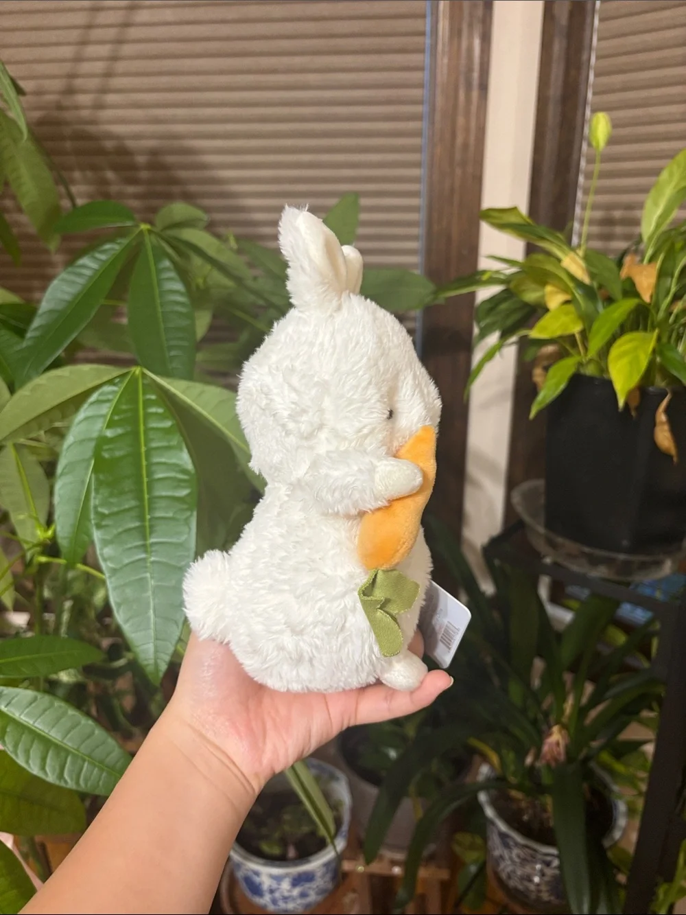 Plush White Bunny with Orange Carrot Small Pet Toy
